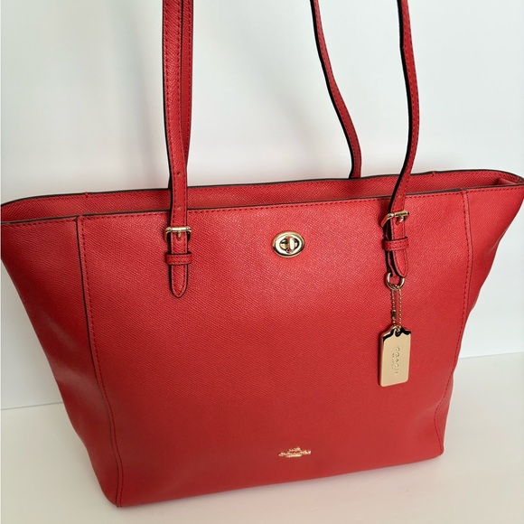 Coach Turnlock Tote Crossgrain Leather Large Shoulder Bag Burnt Orange 57450 EUC - Picture 1 of 17